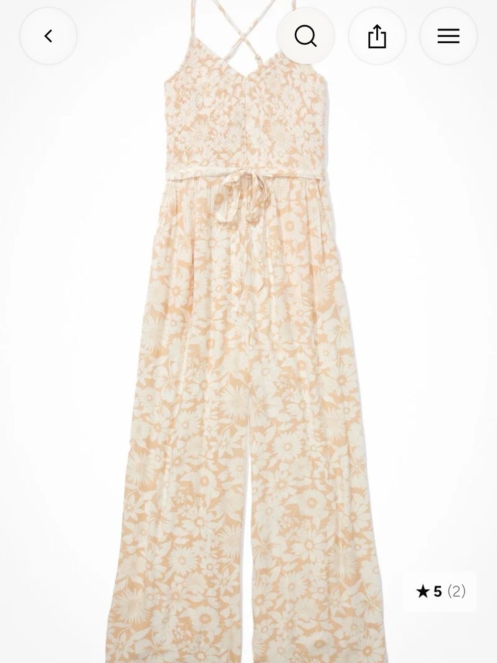American Eagle Outfitters Beige Floral Jumpsuit L